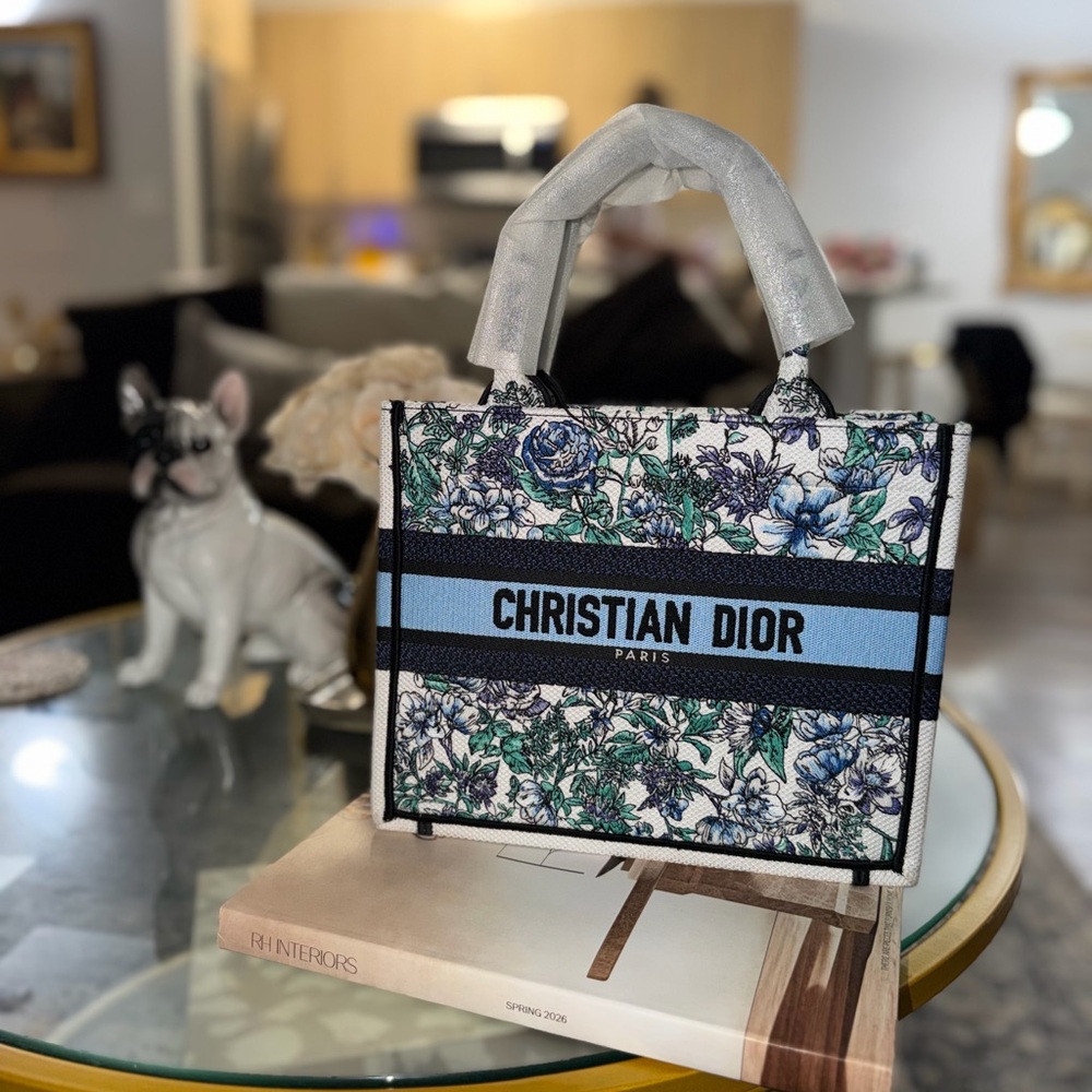 Small book tote Blue Floral Women's Bag top handle